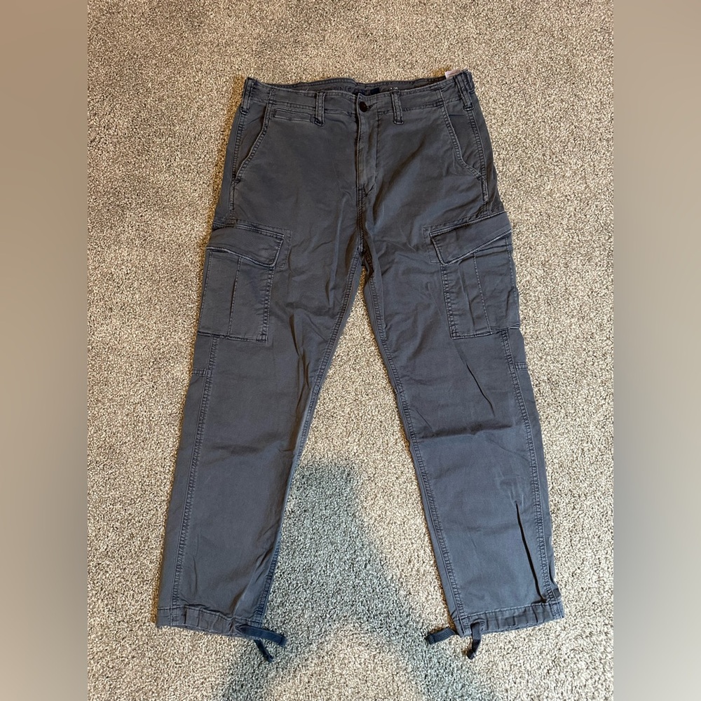 American Eagle Cargo Pants Jeans Gray/Navy Slim Flex Paratrooper Mens 32x30